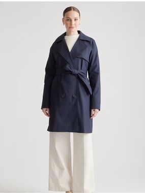 Quince Navy Double-Breasted Comfort Stretch Trench Coat 🧥